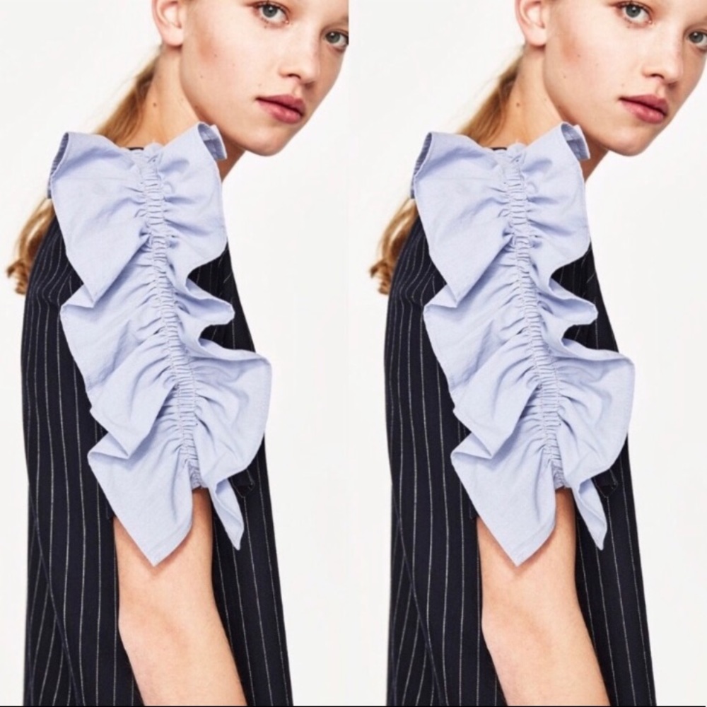 🔥ZARA PINSTRIPE DRESS WITH RUFFLES🔥 - Picture 3 of 8